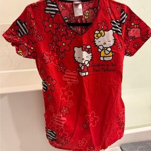 Hello Kitty Red Floral Short-Sleeve Scrub Top